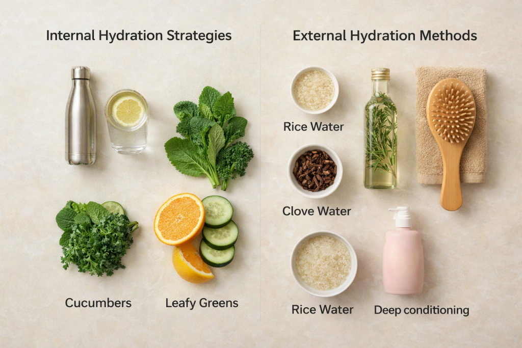 Balancing internal hydration with gentle external care provides more sustainable results than relying solely on surface treatments.